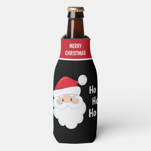 Enfriador De Botellas Ho Ho Ho Ho Santa Face Feliz Navidad personalizada (Frente de la botella)