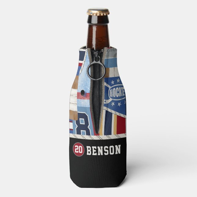 Enfriador De Botellas Hockey sobre hielo personalizado en tiempo viejo (Reverso de la botella)
