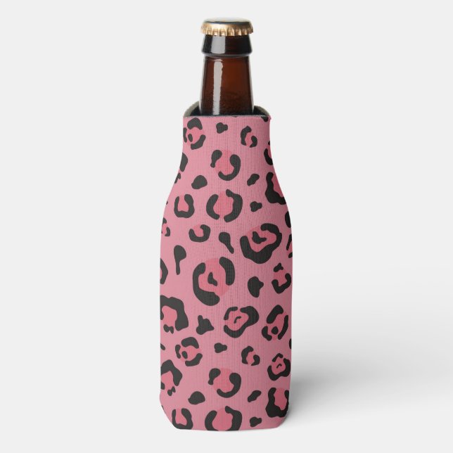 Enfriador De Botellas Ilustracion de animal rosa leopardo (Frente de la botella)
