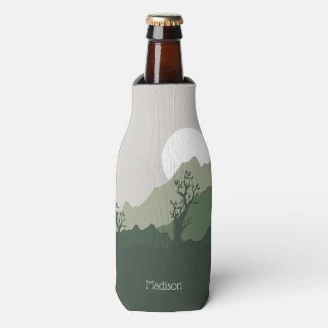 Enfriador De Botellas Ilustracion de naturaleza de nombre personalizado (Frente de la botella)