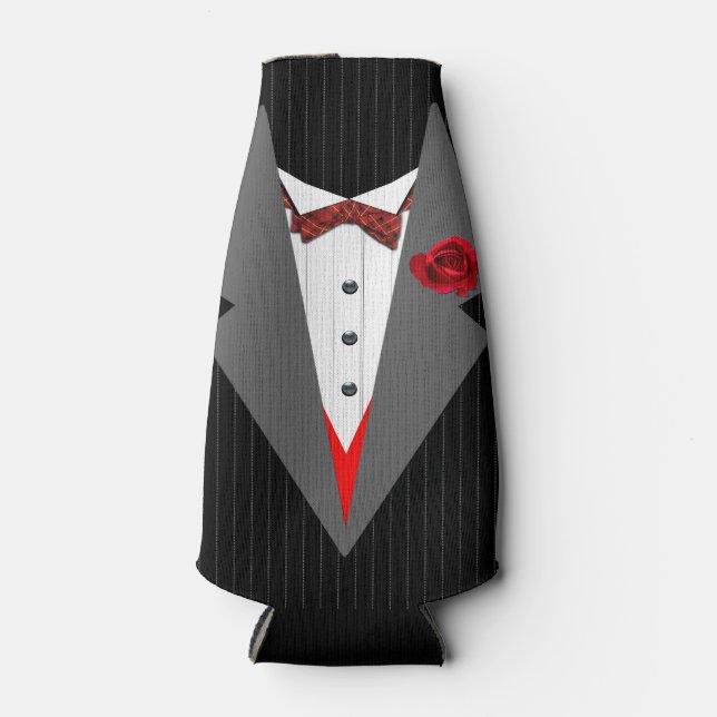Enfriador De Botellas Imagen de Tuxedo, Red Tartan Dickybow, Lapels gris (Anverso)