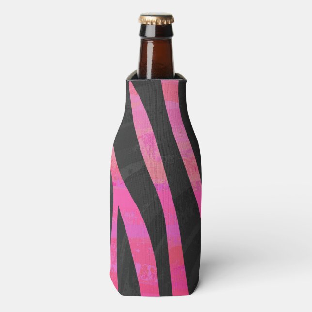 Enfriador De Botellas Impresión de cebra negra y rosa caliente (Frente de la botella)