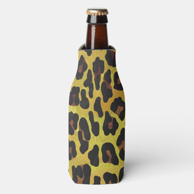 Enfriador De Botellas Impresión de leopardo marrón y amarillo (Frente de la botella)