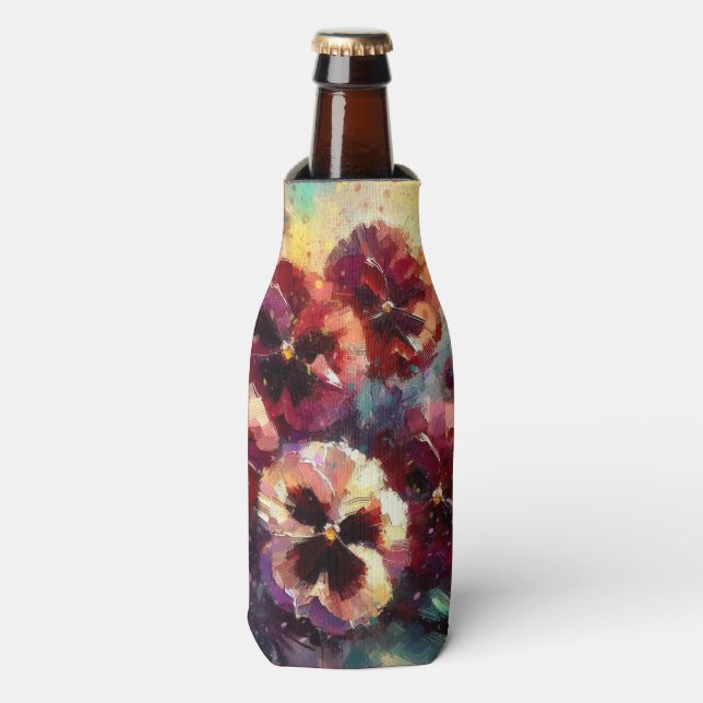 Enfriador De Botellas Impresionante pintura con flores de Maroon Pansies (Frente de la botella)