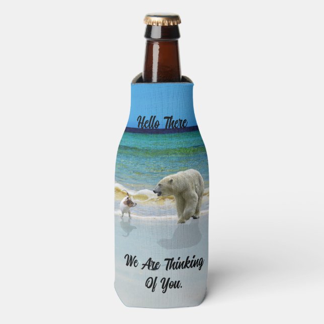 Enfriador De Botellas Jack Russell se encuentra con el oso polar, hola r (Frente de la botella)