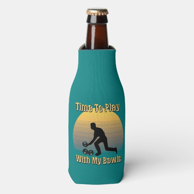 Enfriador De Botellas Jugador de bolos de césped verde azulado, enfriado (Frente de la botella)