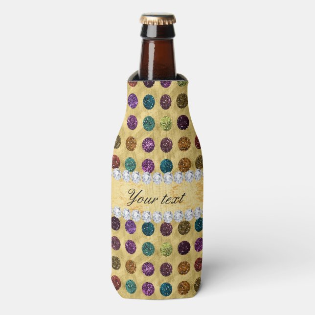 Enfriador De Botellas La Purpurina personalizada Polka Dots Diamonds (Frente de la botella)