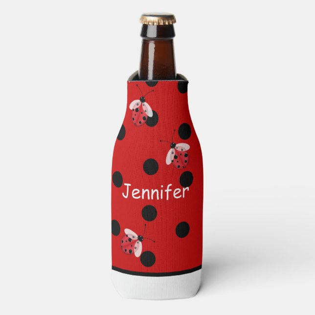 Enfriador De Botellas Ladybugs y Polka Dots Personalizado Frasco (Frente de la botella)