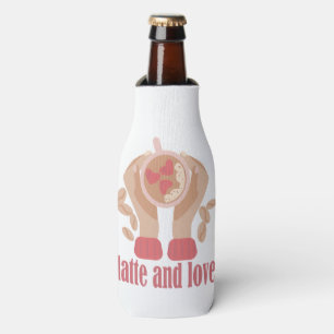 Enfriador De Botellas Latte y taza de amor, manos y cita de café