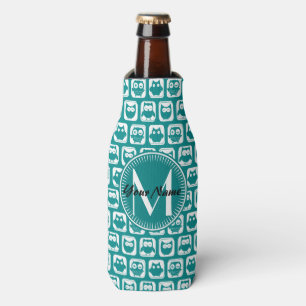 Enfriador De Botellas Lechuzas Verde azuladas y blancas monogramadas