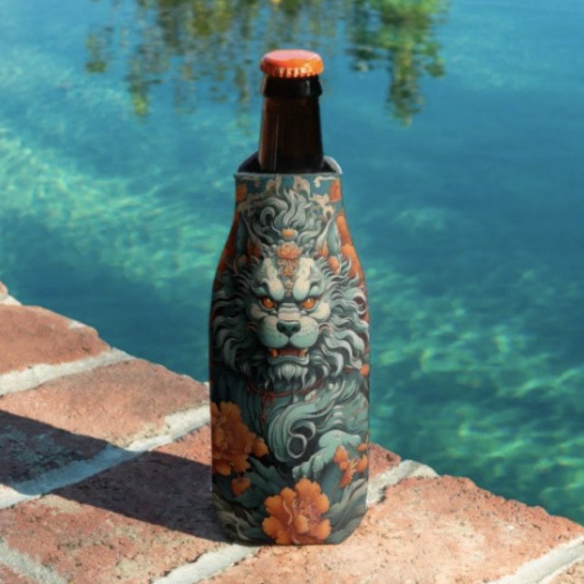 Enfriador De Botellas León de la Flu Sabiduría  (Asian Lion Head  bottle cooler insulated bottle cooler high-density material. Made in the USA.)