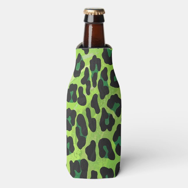 Enfriador De Botellas Leopard Black and Green Print (Frente de la botella)