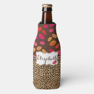 Enfriador De Botellas Leopard Print Lips Kisses Personalizados