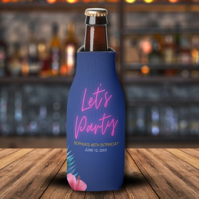 Enfriador De Botellas Let's Party Neon Electric Pink Tropical Birthday (Subido por el creador)
