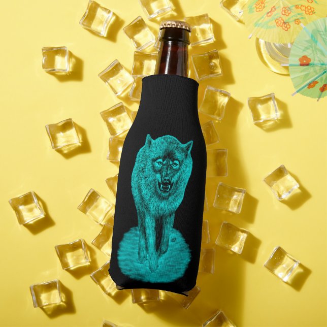 Enfriador De Botellas Lobo negro enojado en la noche (Verano in situ)