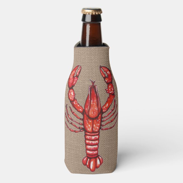 Enfriador De Botellas Louisiana Cajun Crawfish Faux Burlap (Frente de la botella)