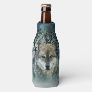 Enfriador De Botellas Luna llena de lobo en niebla