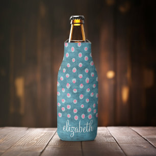 Enfriador De Botellas Lunares sucios de la acuarela - azul y rosa