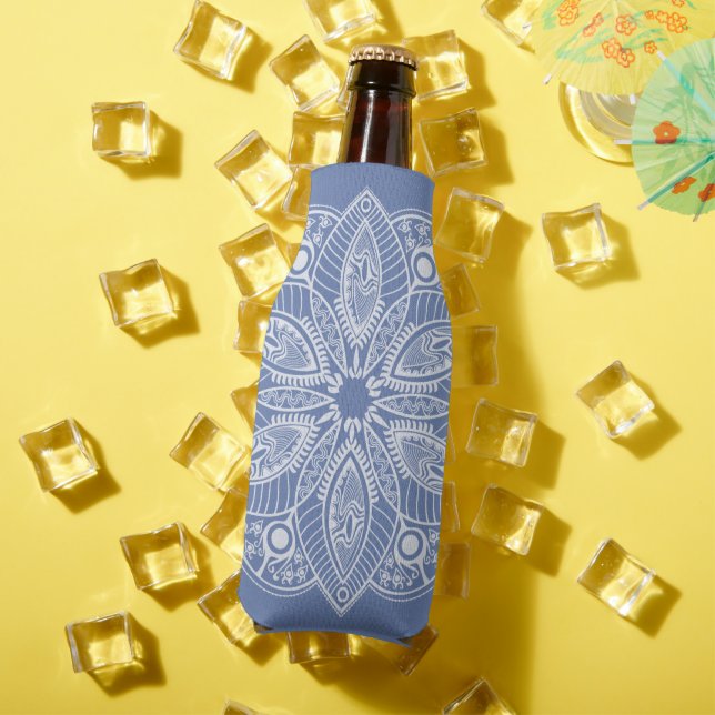 Enfriador De Botellas Mandala blanca exótica con fondo azul (Verano in situ)