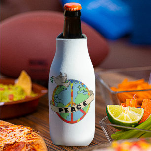 Enfriador De Botellas Mano retro colorida dibuja la paz mundial con la p