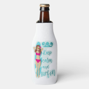 Enfriador De Botellas Mantén la calma y surfea en tarjeta de chica moren