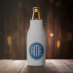 Enfriador De Botellas Marina de guerra y monograma gris del