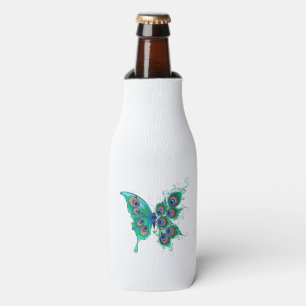 Enfriador De Botellas Mariposa con plumas de pavo real verde