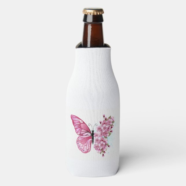 Enfriador De Botellas Mariposa de flores con Sakura rosa (Frente de la botella)