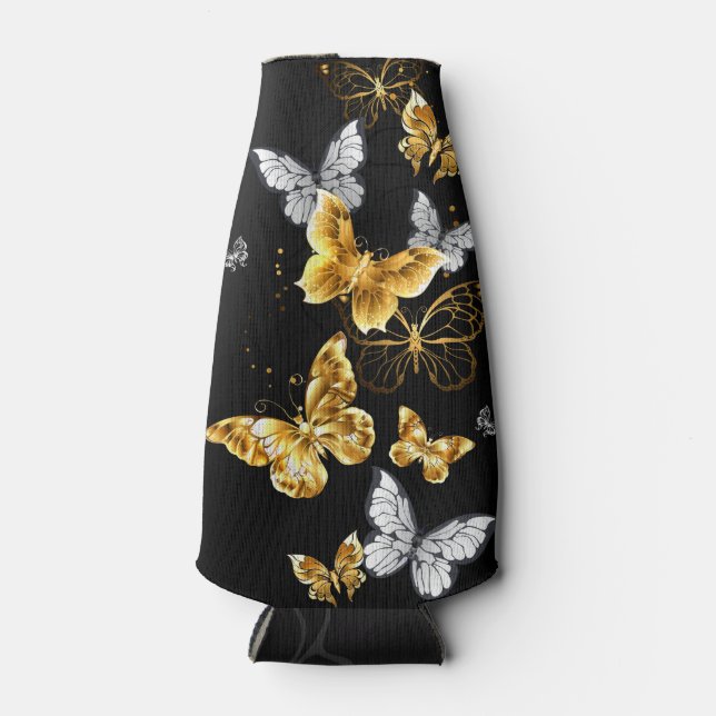 Enfriador De Botellas Mariposas doradas y blancas (Anverso)