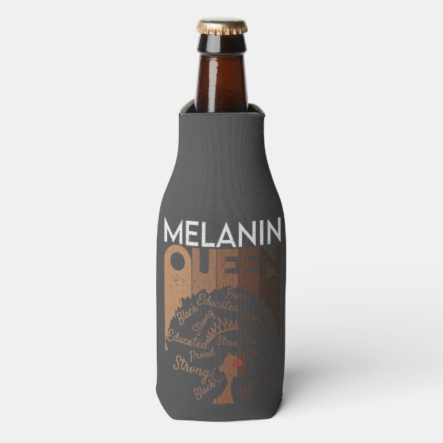 Enfriador De Botellas Melanin Afro Queen Word Art (Frente de la botella)