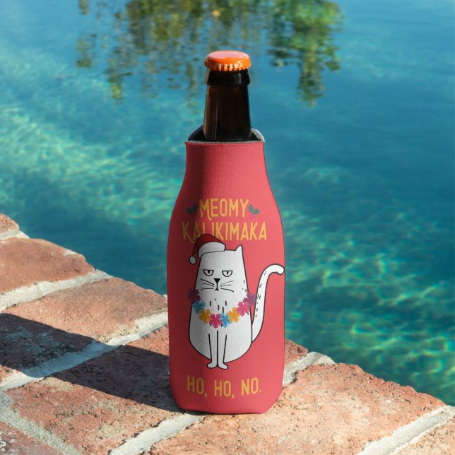 Enfriador De Botellas Meowy Kalikimaka Funny Cat Santa Hat Navidades (Piscina in situ)