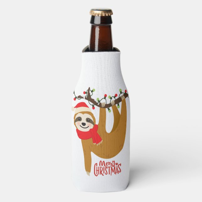 Enfriador De Botellas Merry Christmas Sloth | Vacaciones (Frente de la botella)