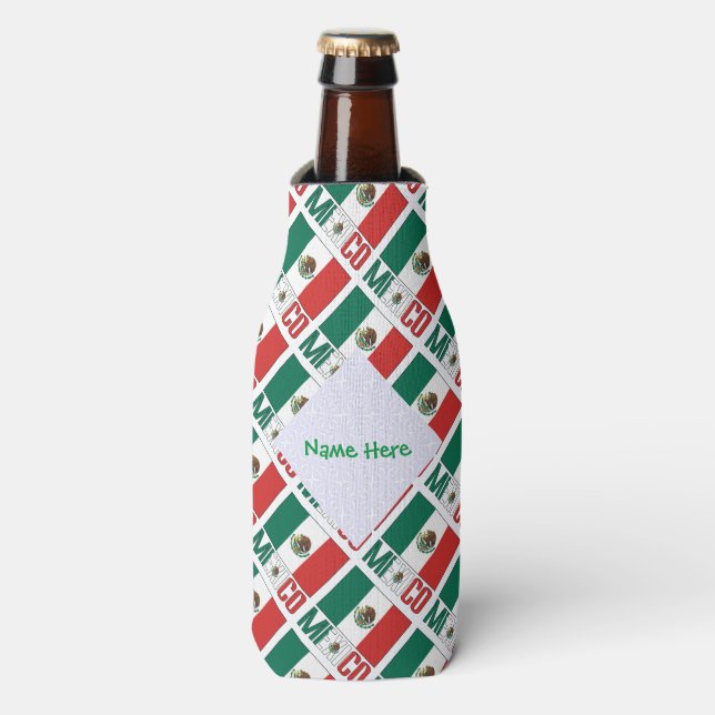Enfriador De Botellas México Bandera mexicana enlosada verde personaliza (Frente de la botella)