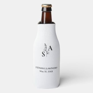 Enfriador De Botellas Minimalist BW Monogram Wildflower Wedding