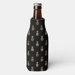 Enfriador De Botellas Moda Black Faux Gold Pineapple Pattern