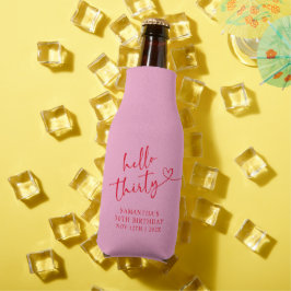 Enfriador De Botellas Modern Pink and Red Hello 30 Birthday