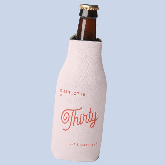 Enfriador De Botellas Moderno 30 Treinta Cumpleaños (Thirty 30th birthday personalized pink and orange bottle cooler)