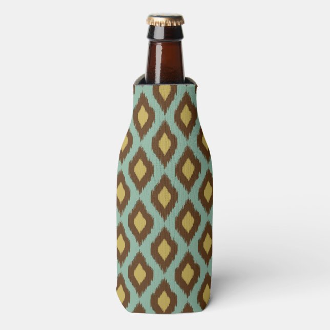 Enfriador De Botellas Moderno ikat tribal amarillo azul moderno (Frente de la botella)