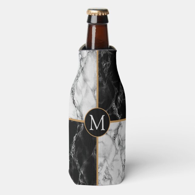 Enfriador De Botellas Monogram Bottle Cooler Black White Check Marble (Frente de la botella)