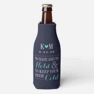 Enfriador De Botellas Monograma Boda moderno de la marina y el turquesa