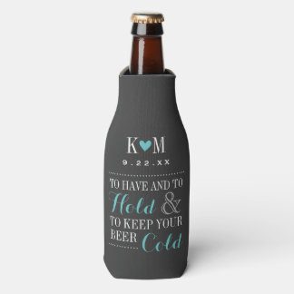 Enfriador De Botellas Monograma Boda moderno gris y turquesa