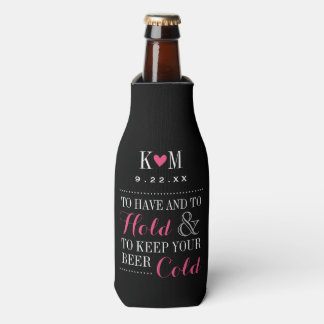 Enfriador De Botellas Monograma de Boda moderno negro y rosa