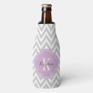 Enfriador De Botellas Monograma de Chevron gris y púrpura