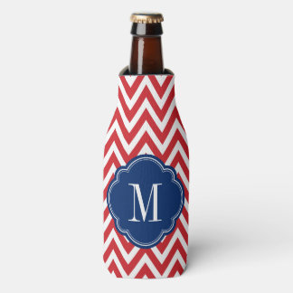 Enfriador De Botellas Monograma de Chevron rojo blanco y azul