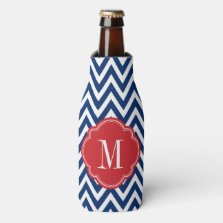 Enfriador De Botellas Monograma de Chevron rojo blanco y azul