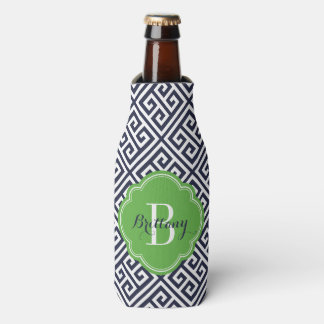 Enfriador De Botellas Monograma de clave griega verde y azul de la marin