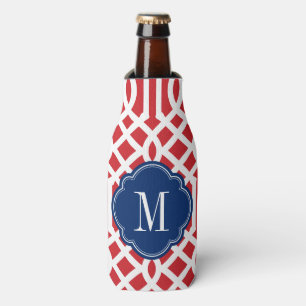 Enfriador De Botellas Monograma de enrejado rojo blanco y azul