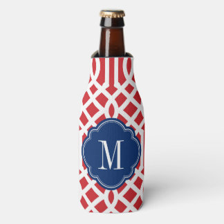 Enfriador De Botellas Monograma de enrejado rojo blanco y azul