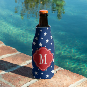 Enfriador De Botellas Monograma de estrellas patrióticas rojas blancas y
