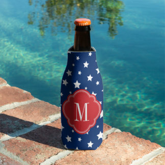 Enfriador De Botellas Monograma de estrellas patrióticas rojas blancas y